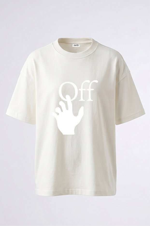 Off Hand Design Back Printed Cotton White Oversize T-Shirt