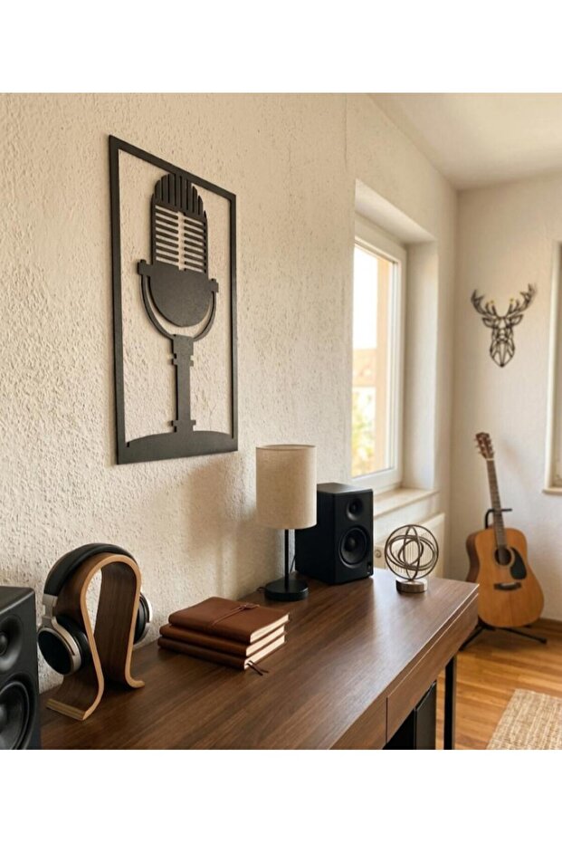 Retro Mikrofon Figürlü 6mm Kalın MDF Duvar Tablosu | Lazer Kesim Müzik Stüdyo Dekoru - 1