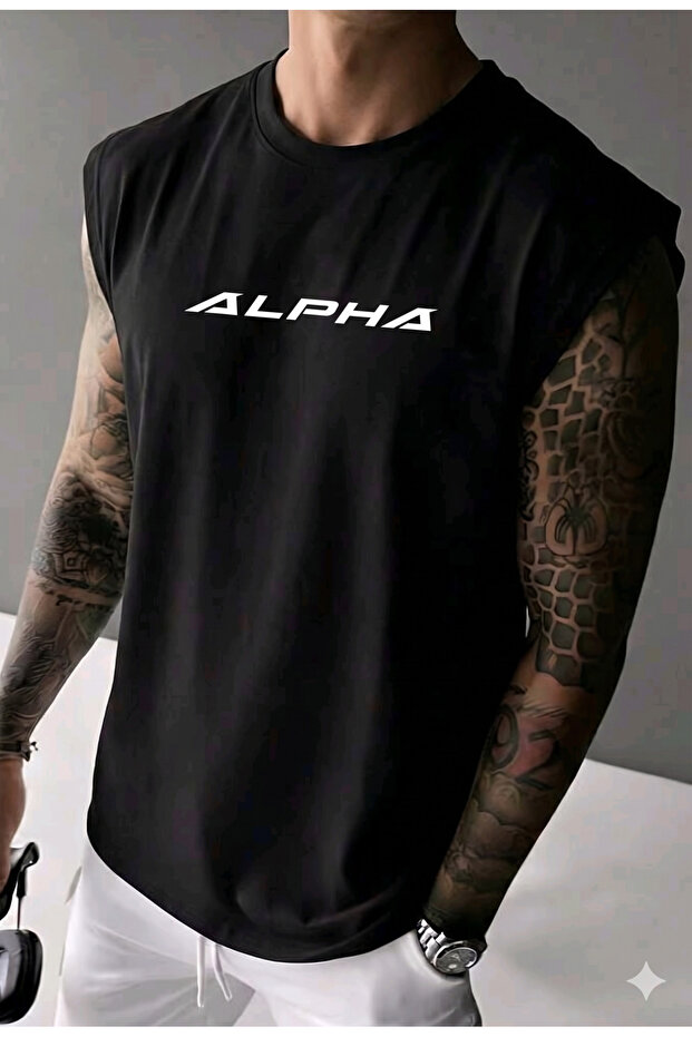 قميص رياضي بدون أكمام للرجال مطبوع من ALPHA