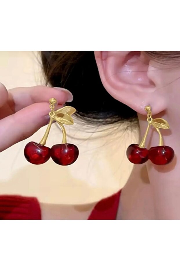 Women's Gold Double Cherry Earrings