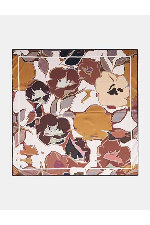 Abstract Floral Pattern Scarf Coffee