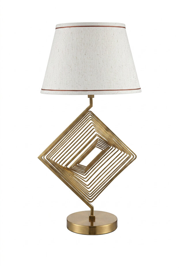 İllia Eskitme Luxury Series White Headboard Square Pattern Design Metal Lampshade Premium Design Table Lamp Lighting