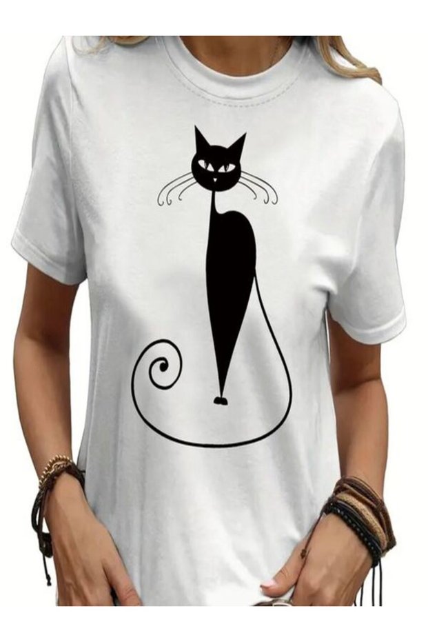 White Oversize Printed Women's T-Shirt