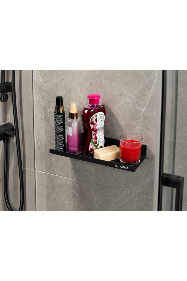 Stainless Steel No Drilling Mounting Adhesive and Screw Wide Bathroom Shelf Matte Black- Bth-019