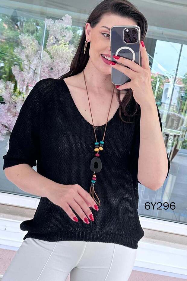 Mercerized Blouse with Necklace Gift 6Y296