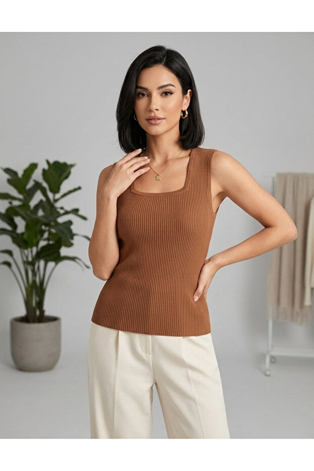 Square Neck Thick Strap Blouse Soft Textured Ribbed Undershirt