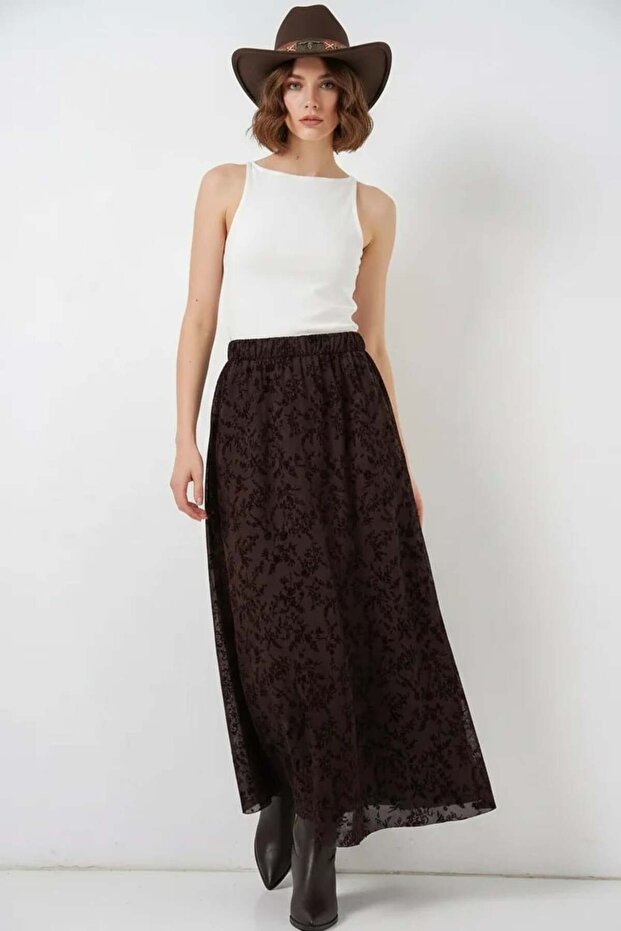 Women's Patterned Brown Skirt