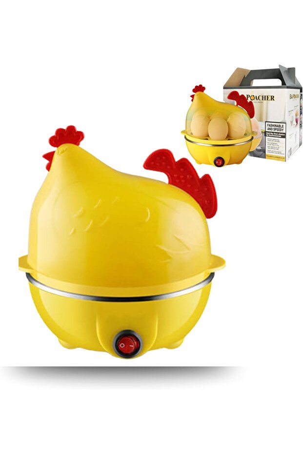 Hen-Shaped Yellow Egg Cooker, 7-Egg Capacity Electric Boiler, Fast & Compact for Hard, Soft, Medium Eggs