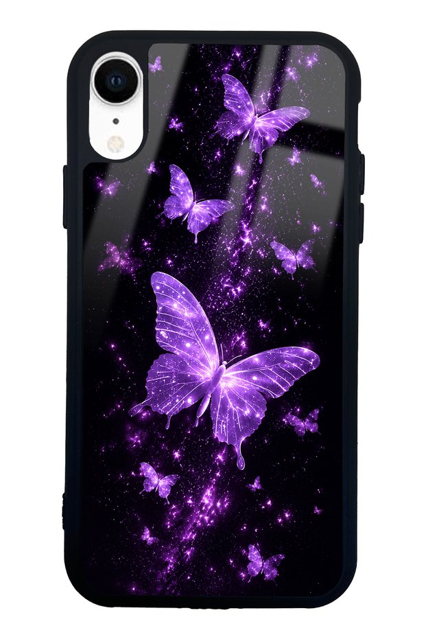 iPhone Xr Purple Galaxy Butterfly Design Glossy Phone Case