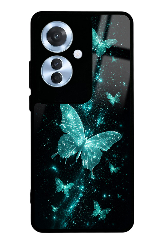 Oppo Reno 11F Turquoise Galaxy Butterfly Design Glossy Phone Case