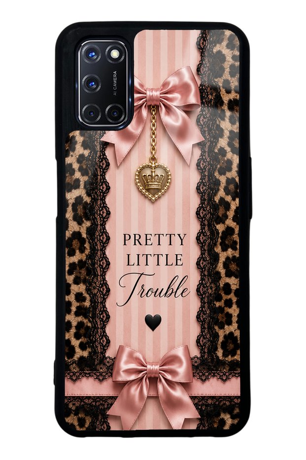 Oppo A52 Glossy Phone Case with Pretty Leopard Bow Design