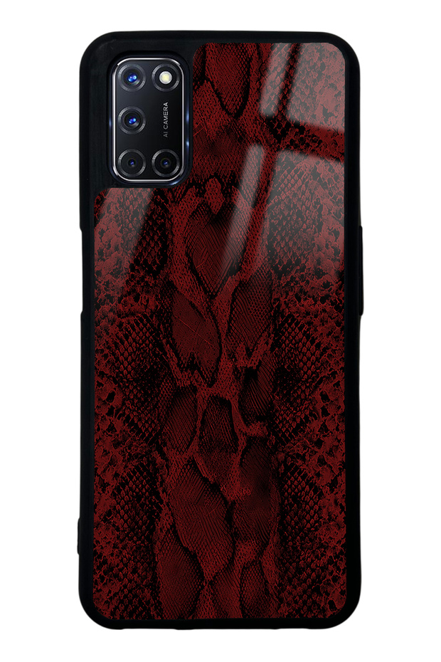 Oppo A52 Red Leather Design Glossy Phone Case