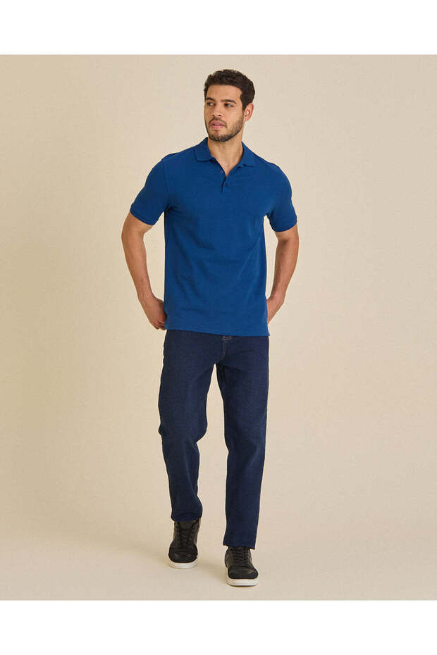 Men Blue Basic Polo T-Shirt - 5