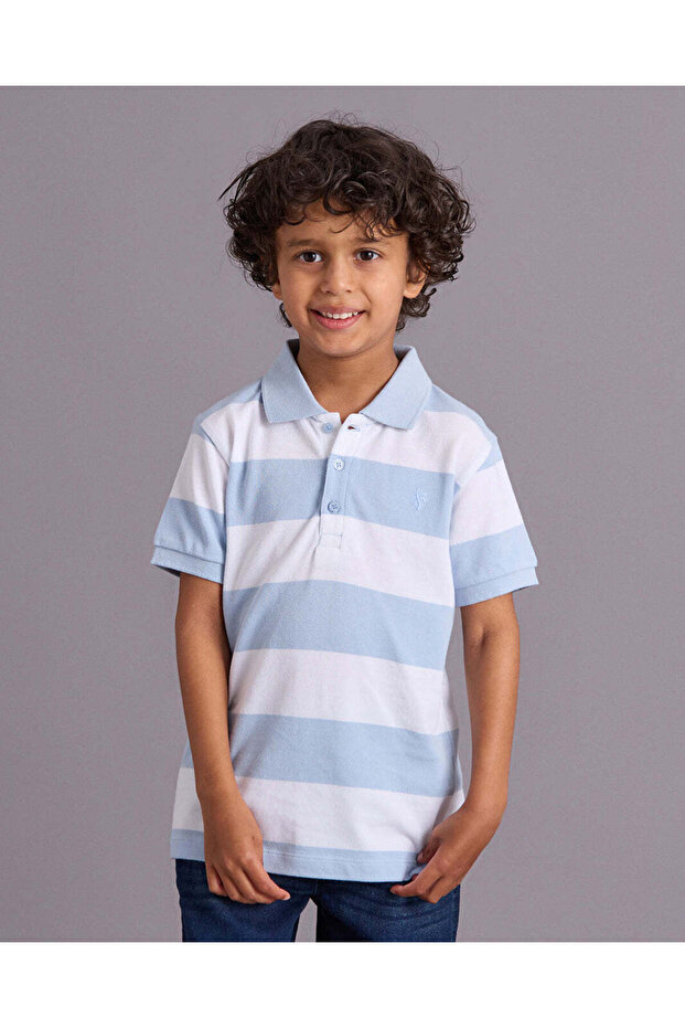 Boys Blue Striped Polo Shirt