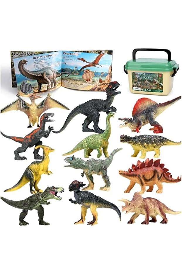 Dinosaur World Figurine Set, 7 Pieces, without Storage Box and Educational Book, for Kids