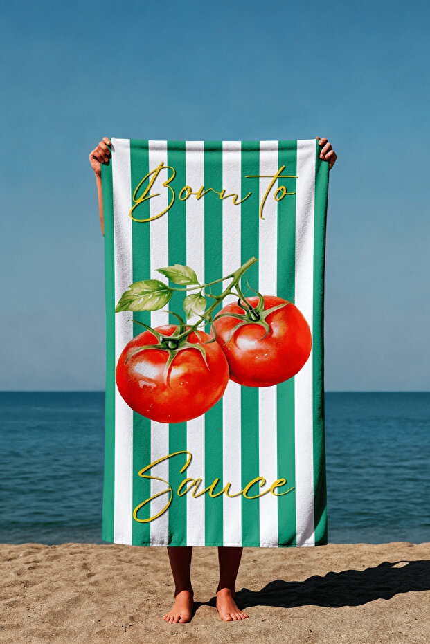 Born to Sauce Tomato Patterned Printed Beach Towel
