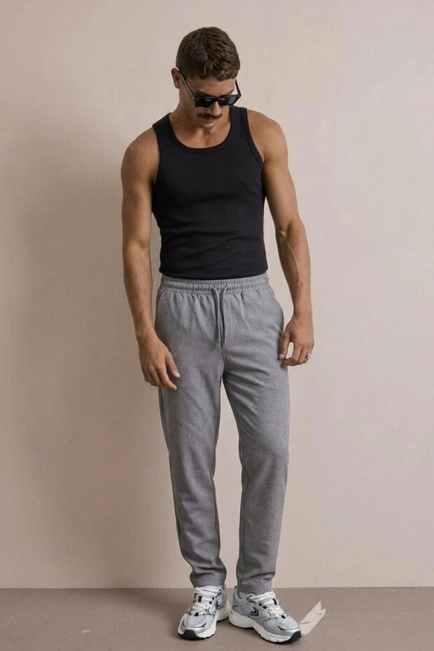 بنطلون رجالي بخصر مطاطي من Basic Trend بلون أنثراسايت فضفاض