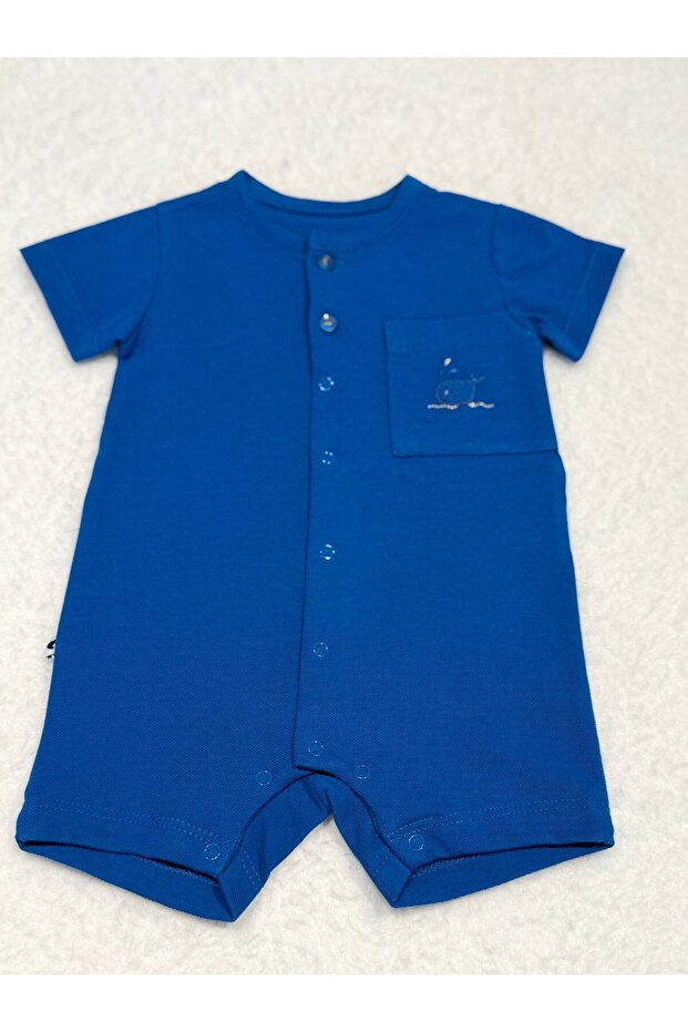 Boy's Short Jumpsuit - 100% Natural Cotton - Sax Blue