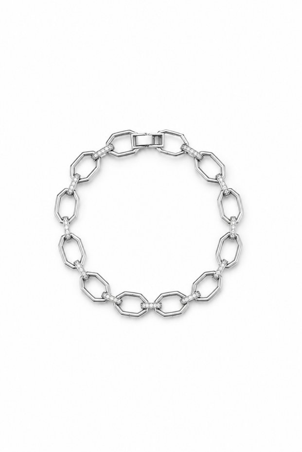 Jewelry Women's Stone Octagonal Ring Detailed Silver Color Tarnish Resistant Steel Bracelet 1101