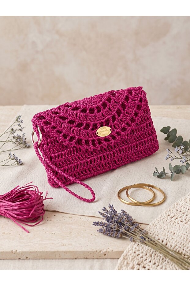 Wicker Handbag 16X22 cm | Handmade Knitted Clutch Bag with Steel Closure
