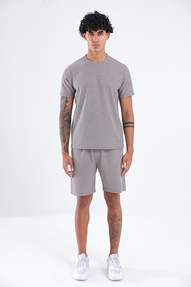 Waffle Textured Embroidery Logo Detailed Oversize Men's T-Shirt