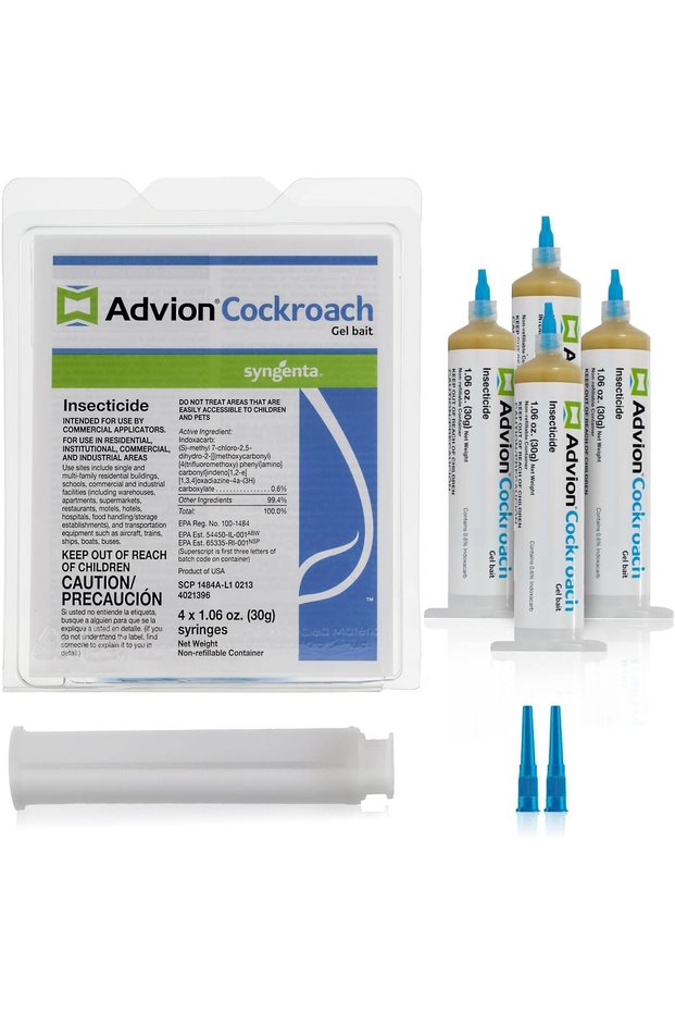 Advion Cockroach Gel Bait, 4 Tubes X 30 Grams, 1 Piston and 2 Tips, German Cockroach Pest Control, Indoor and Outdoor Use, Cockroach Killer Gel, American, German, and Other Large Cockroaches