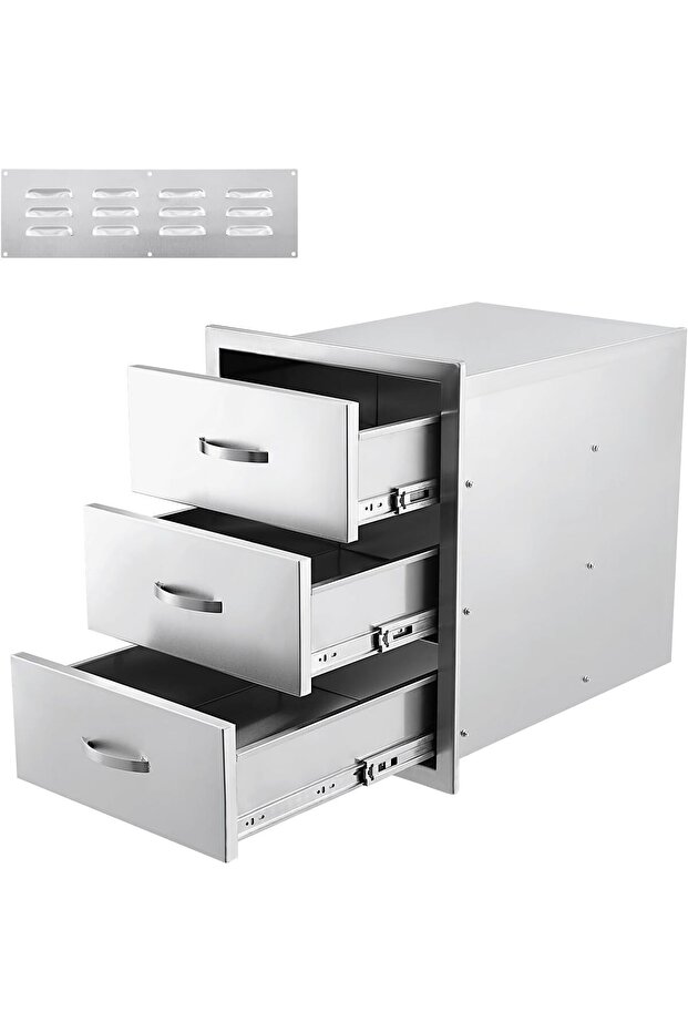 Stainless Steel Outdoor Kitchen Drawers, Flush Mount Built-in BBQ Drawer with Ventilation Panel