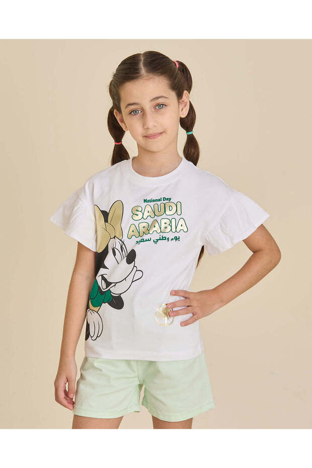 Girls White Minnie Mouse Placement Print T Shirt