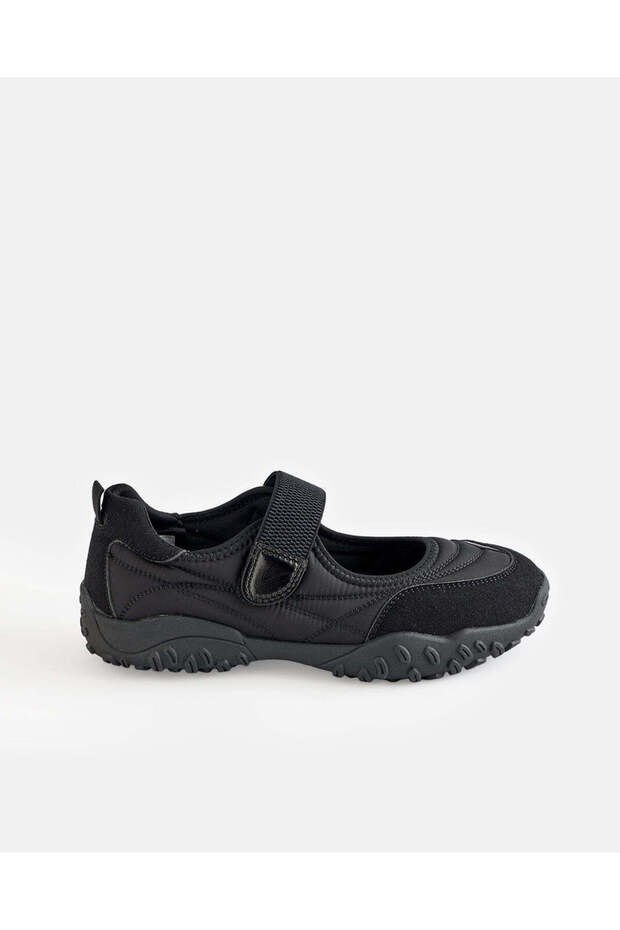 Women Black Ballerina Sneakers with Velcro Strap