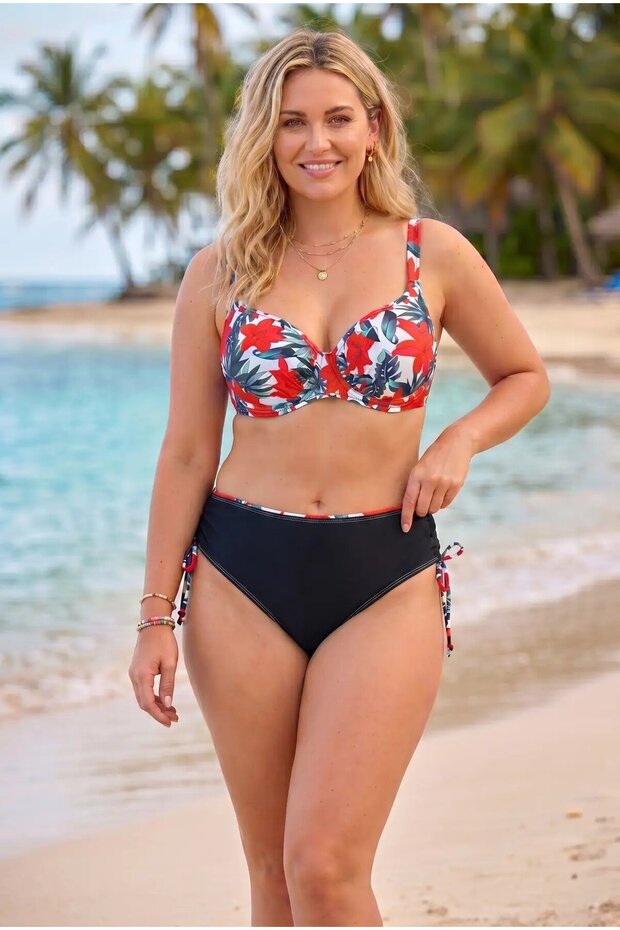 Women's Black Red White Lined Plus Size Bikini Set Hzl26S-Lc3340