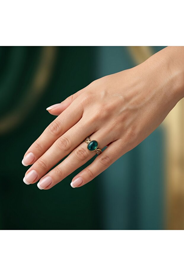 Angel Wing Angel Real Natural Stone Adjustable Emerald Green Bronze Women's Ring