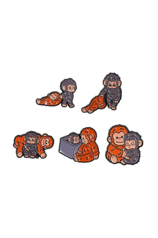 TZ2597 Punch The Monkey Cartoon Enamel Pin Cute Monkey Playing With Orange Chimpanzee Doll Brooch fo