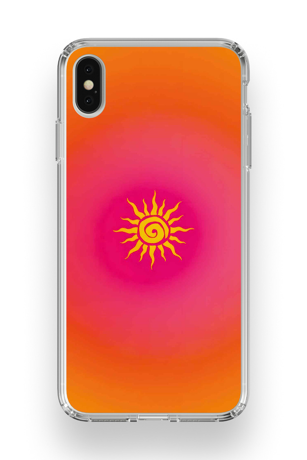 حافظة هاتف شفافة بنمط الشمس الرجعي متوافقة مع iPhone X / Xs