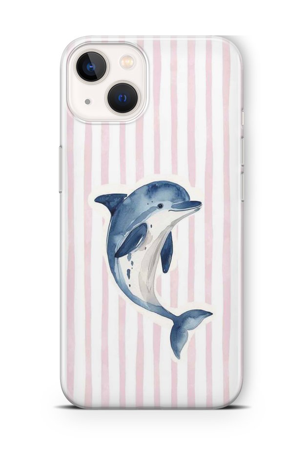iPhone 15 Plus Compatible Pastel Dolphin Pattern Transparent Phone Case