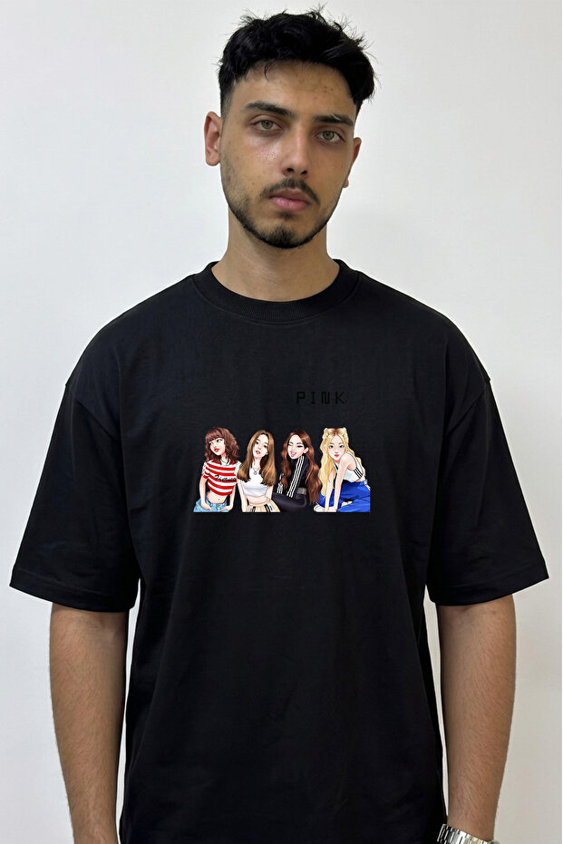 Blackpink_15 Design Printed Oversize Black T-Shirt