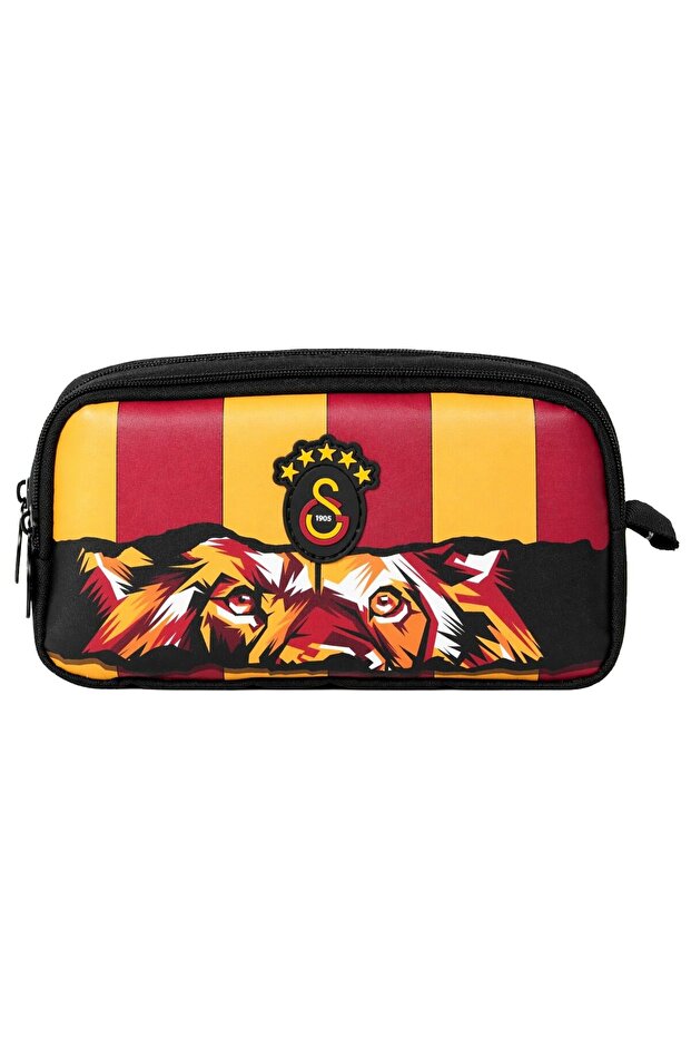 Two-Compartment Boy's Gs Lion Printed Black - Red School Pencil Bag/Pencil Case - 26571