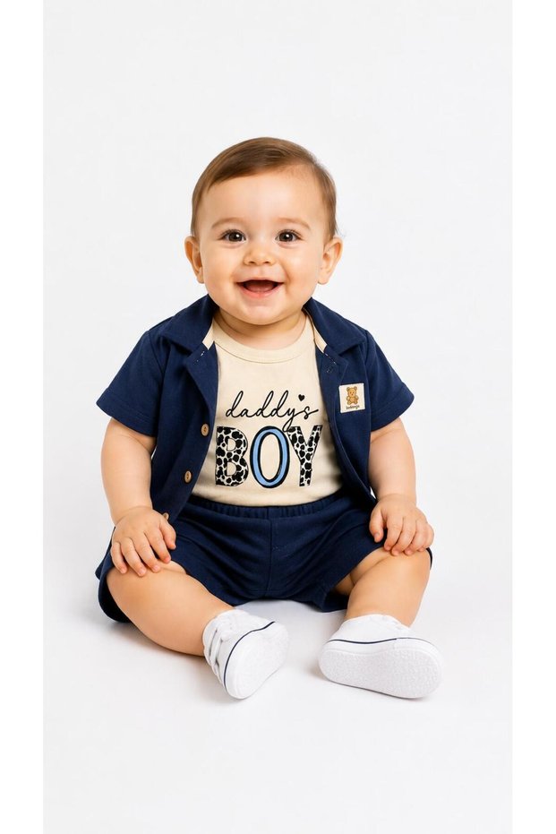 Baby Boy Muslin Fabric Summer 3-Piece Shirt and Shorts Set – 6-24 Months