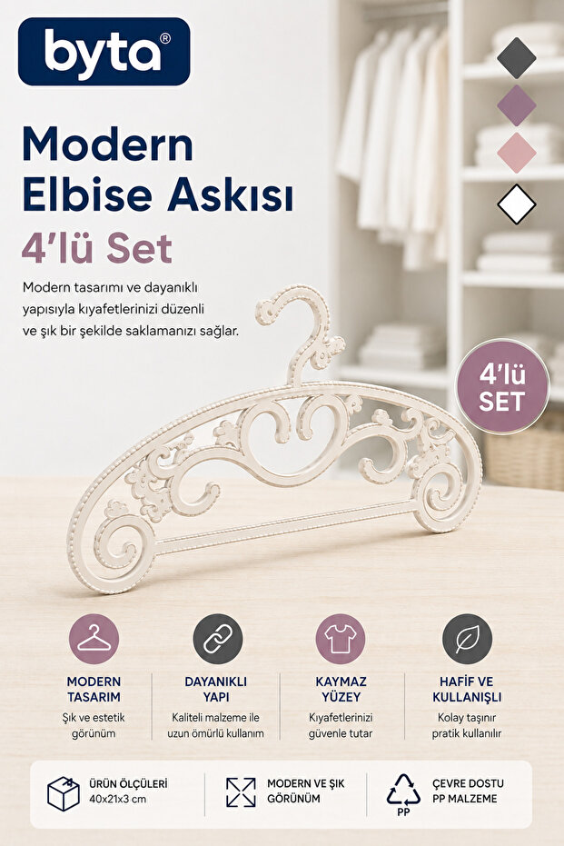 Modern Decorative Clothes Hangers Set of 4 | Durable and Stylishly Designed Plastic Clothes Hanger