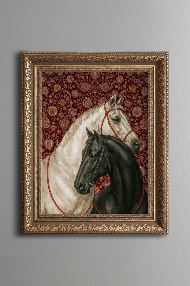 Horses of the Steppe - Vintage Patterned Painting - Thick Model