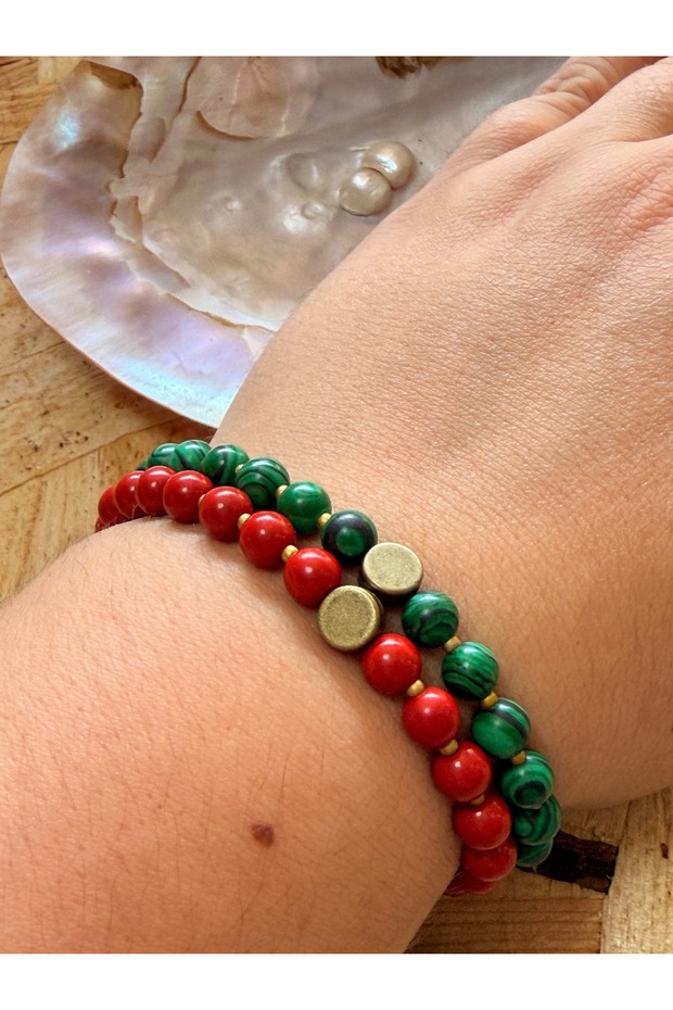 Zinobar and Malahit Antique Gold 2-Piece Bracelet