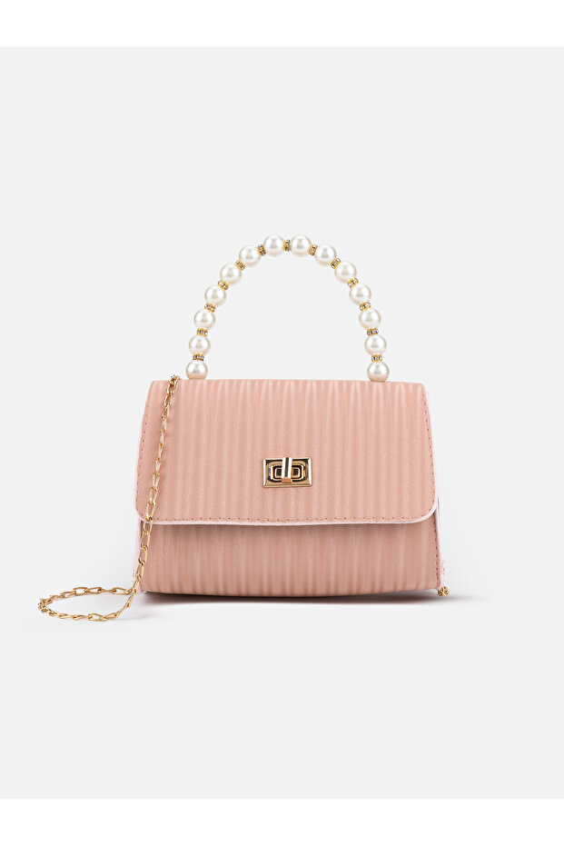 Powder Shk329 Pearl Handle, Textured, Chain Strap, Lockable, Women's Evening Dress, Hand, Arm and Shoulder Bag