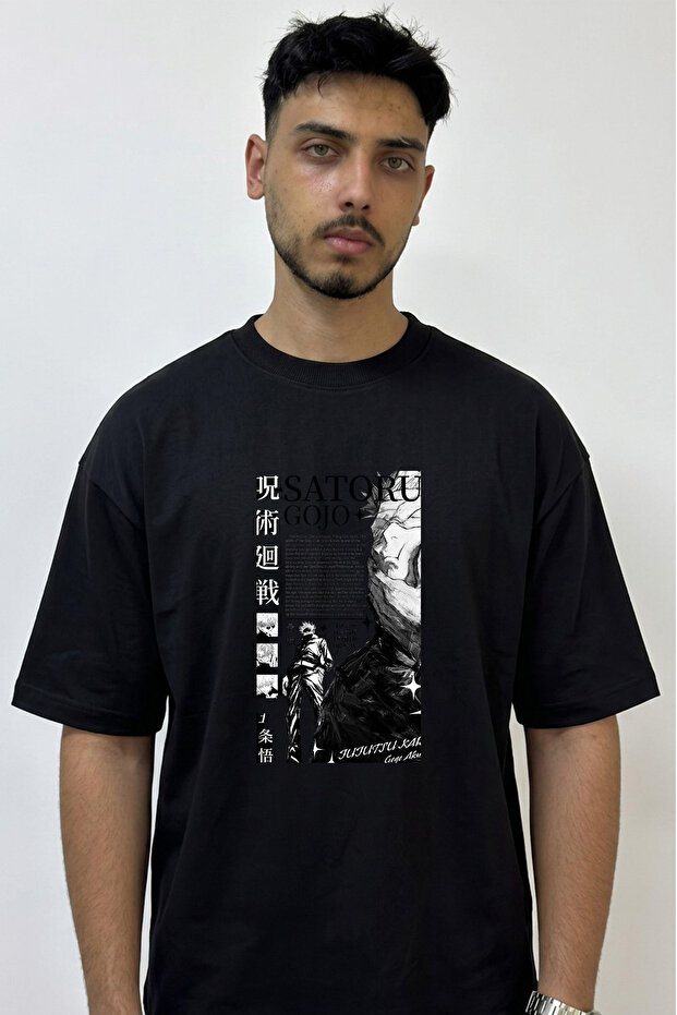 Gojo Satoru_11 Design Printed Oversize Black T-Shirt