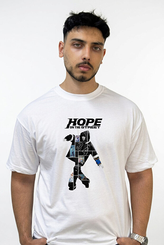 Jhope on Street Design Printed Oversize White T-Shirt