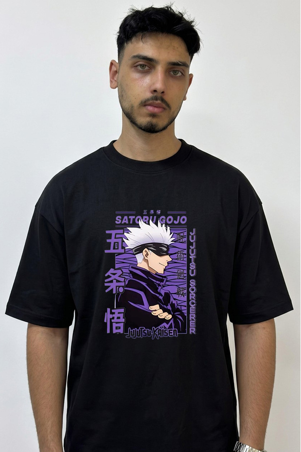 Gojo Satoru_34 Design Printed Oversize Black T-Shirt