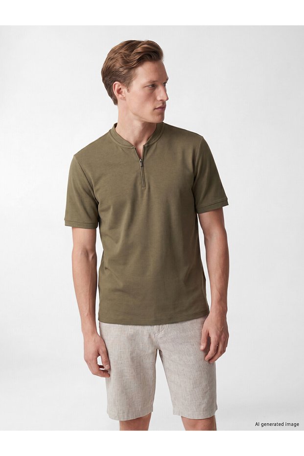 Vizyon New Season Zipper Detailed Crew Neck Men's T-Shirt