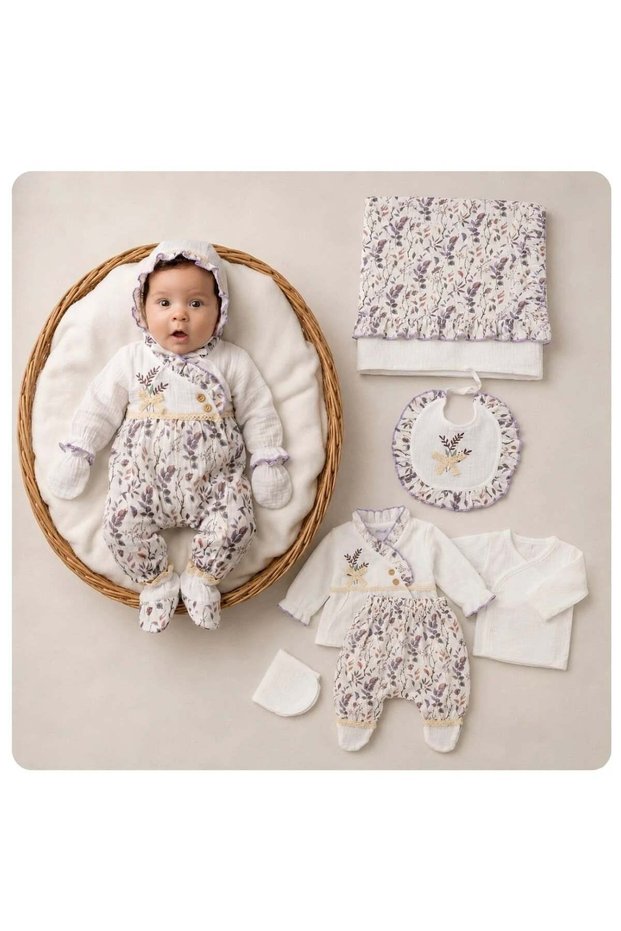 Baby Girl Flower Garden 100% Cotton Muslin Set of 10 0-3 Months Newborn Hospital Release Bodysuit Set
