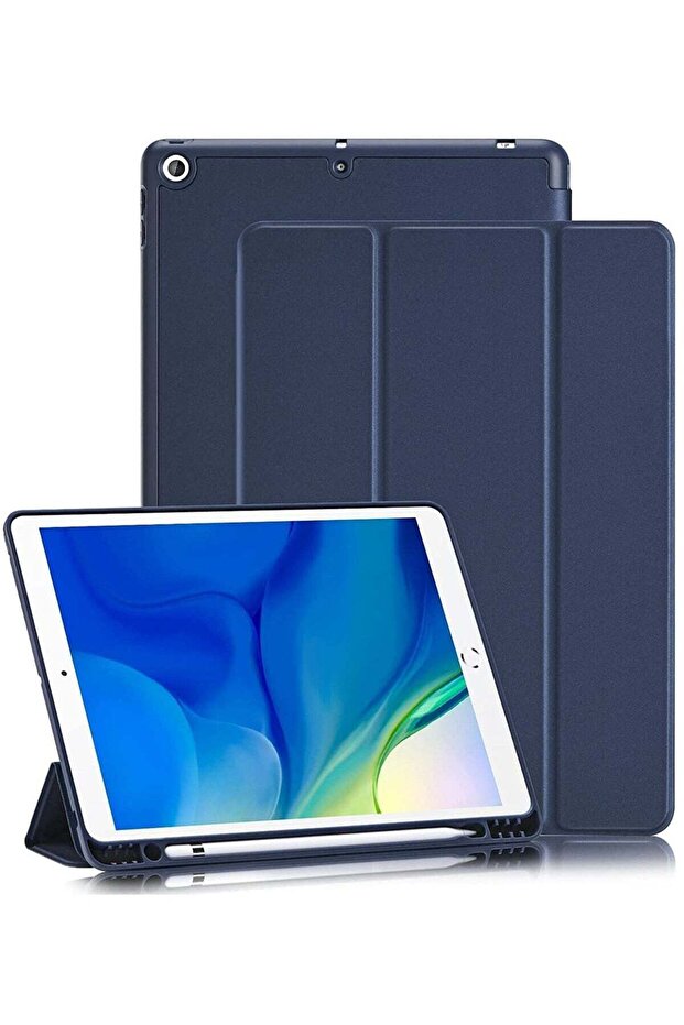 iPad 10.2-Inch Case (9th/8th/7th Gen) with Pencil Holder, Sleep/Wake, Slim Soft TPU Back, Magnetic Stand (Navy Blue)