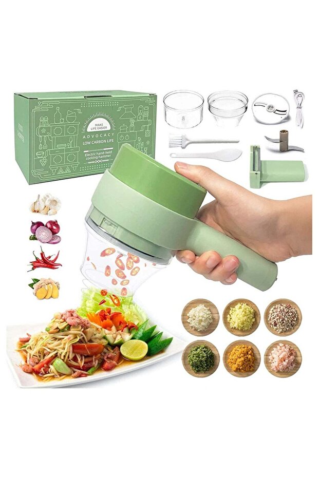 4 in 1 Handheld Electric Vegetable Cutter Set, Portable Mini Wireless Food Processor with Brush, Gatling Vegetable Chopper