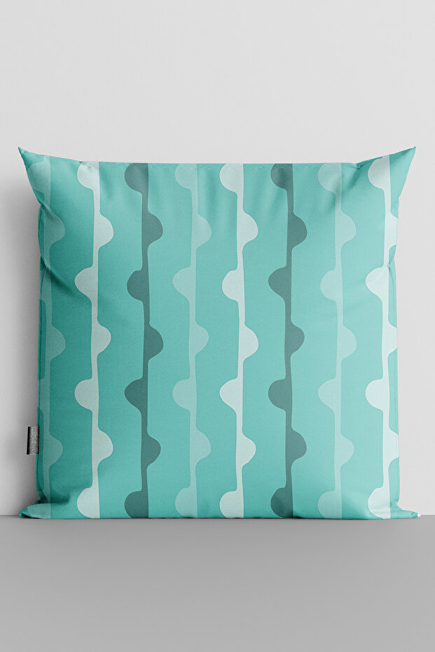Vertical Green and White Lines Half Circles Double Sided Digital Printed Throw Pillow Cover - 2236