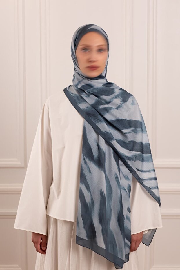 Stripe Patterned Soft Shawl Smoke Blue - 2